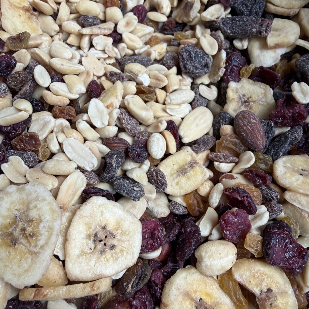 Mieszanka studencka z orzeszkami, rodzynkami i chipsami bananowymi